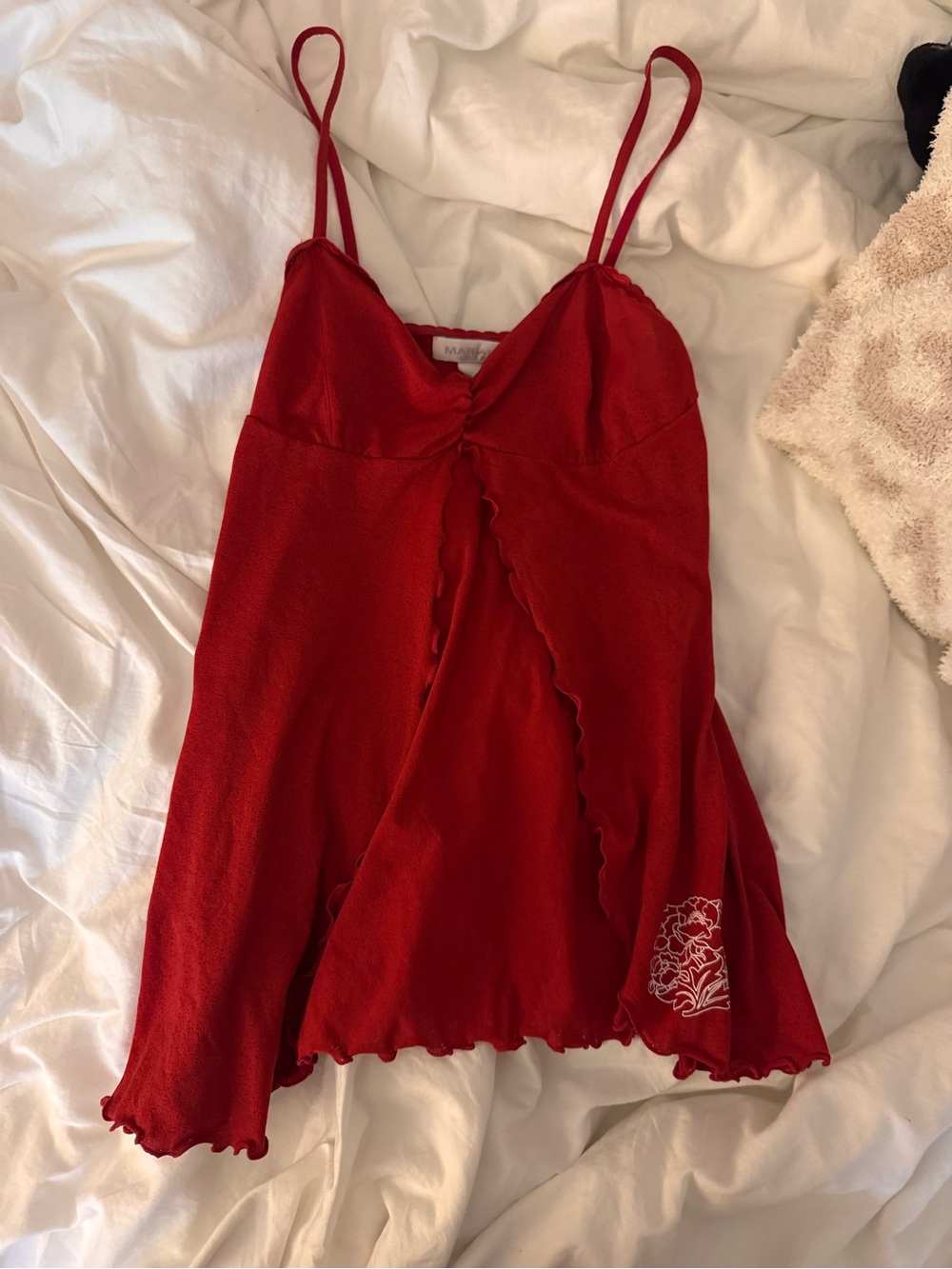 Arianne Red Spaghetti-Strap Ruffle Cami
